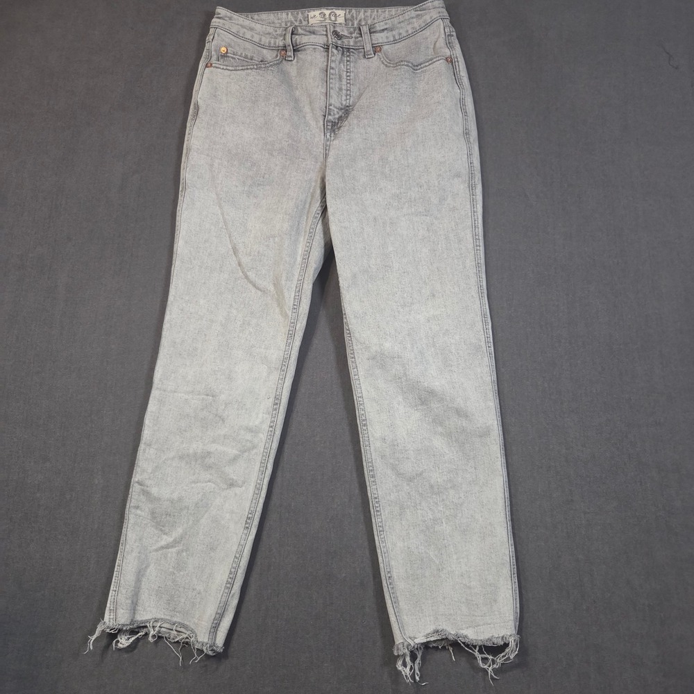 We The Free Jeans Womens 30 Grey Curvy High Rise Straight Leg Raw Hem Denim